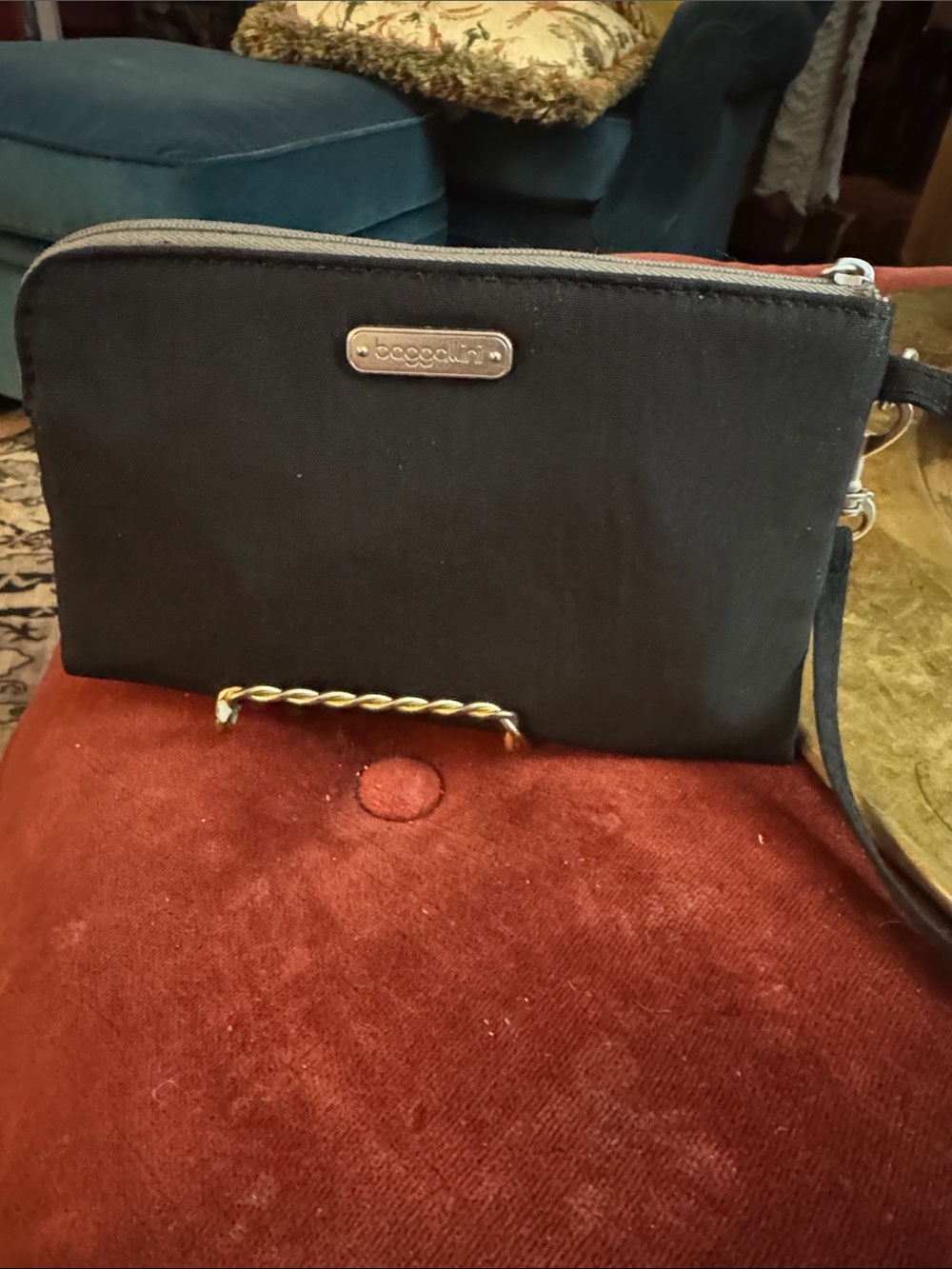 Baggallini Black Nylon Wristlet with Gold Plaque